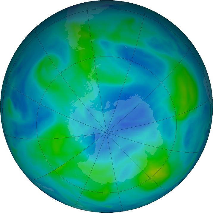 Antarctic ozone map for 14 March 2018